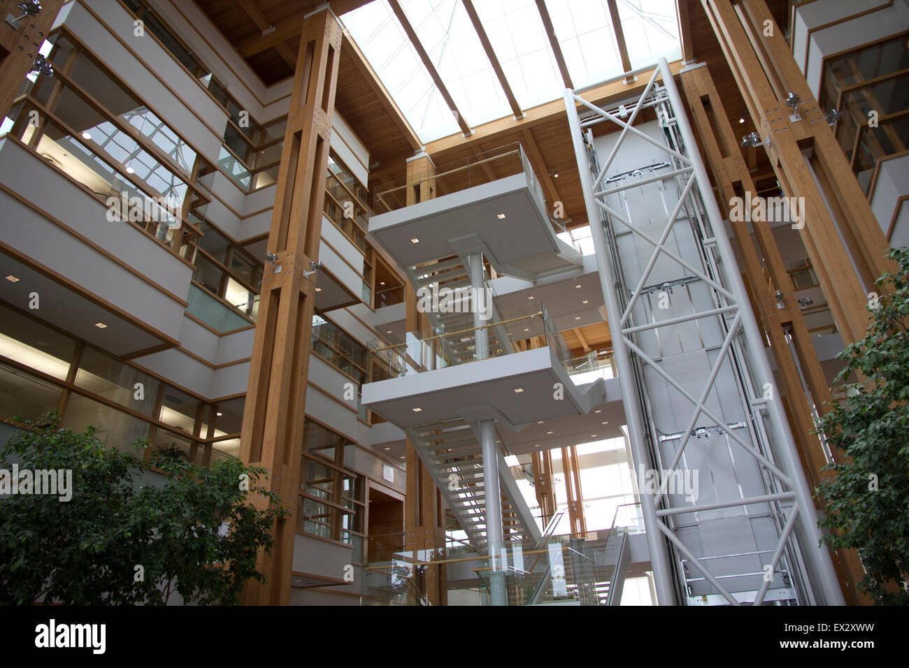 Architektonische Innendetails Hochhaus am HudsonAlpha Institut für Biotechnologie, Huntsville, AL Stockfoto