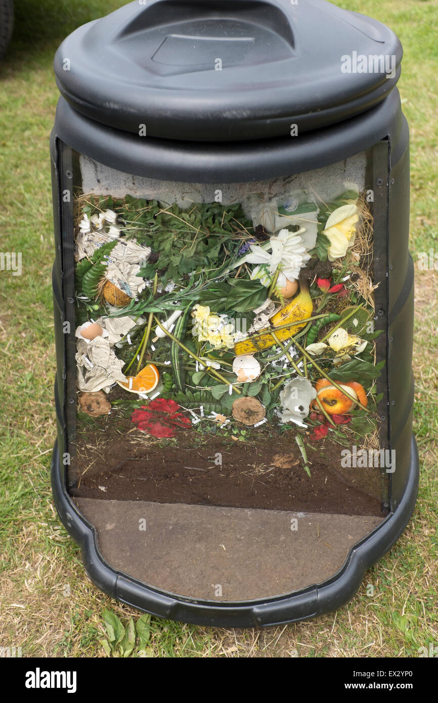 Schneiden Sie in Kompost Kompostierung in den Papierkorb Stockfoto