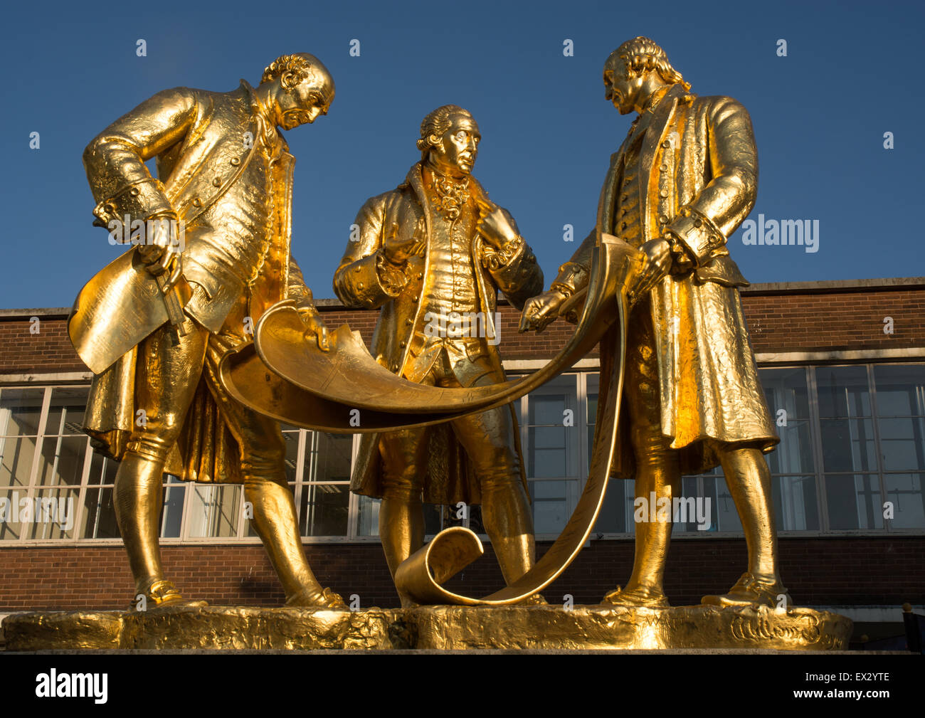 Statue von James Watt, Matthew Boulton und William Murdoch auf Broad Street Birmingham Stockfoto