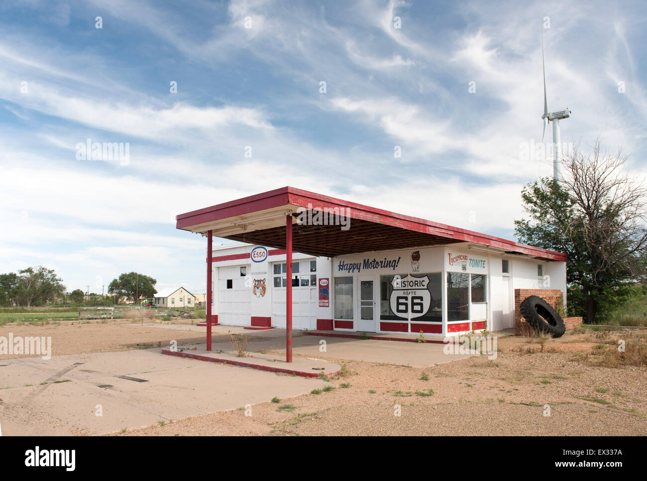 Alte Esso-Tankstelle auf der Route 66 in Tucumcari, New Mexico Stockfoto