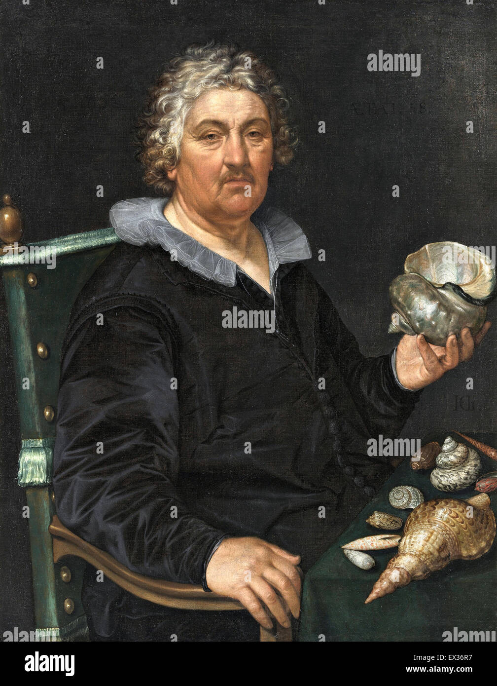 Hendrik Goltzius, Porträt von Shell Sammler Jan Govertsen van der Aer 1603-Öl auf Leinwand. Stockfoto