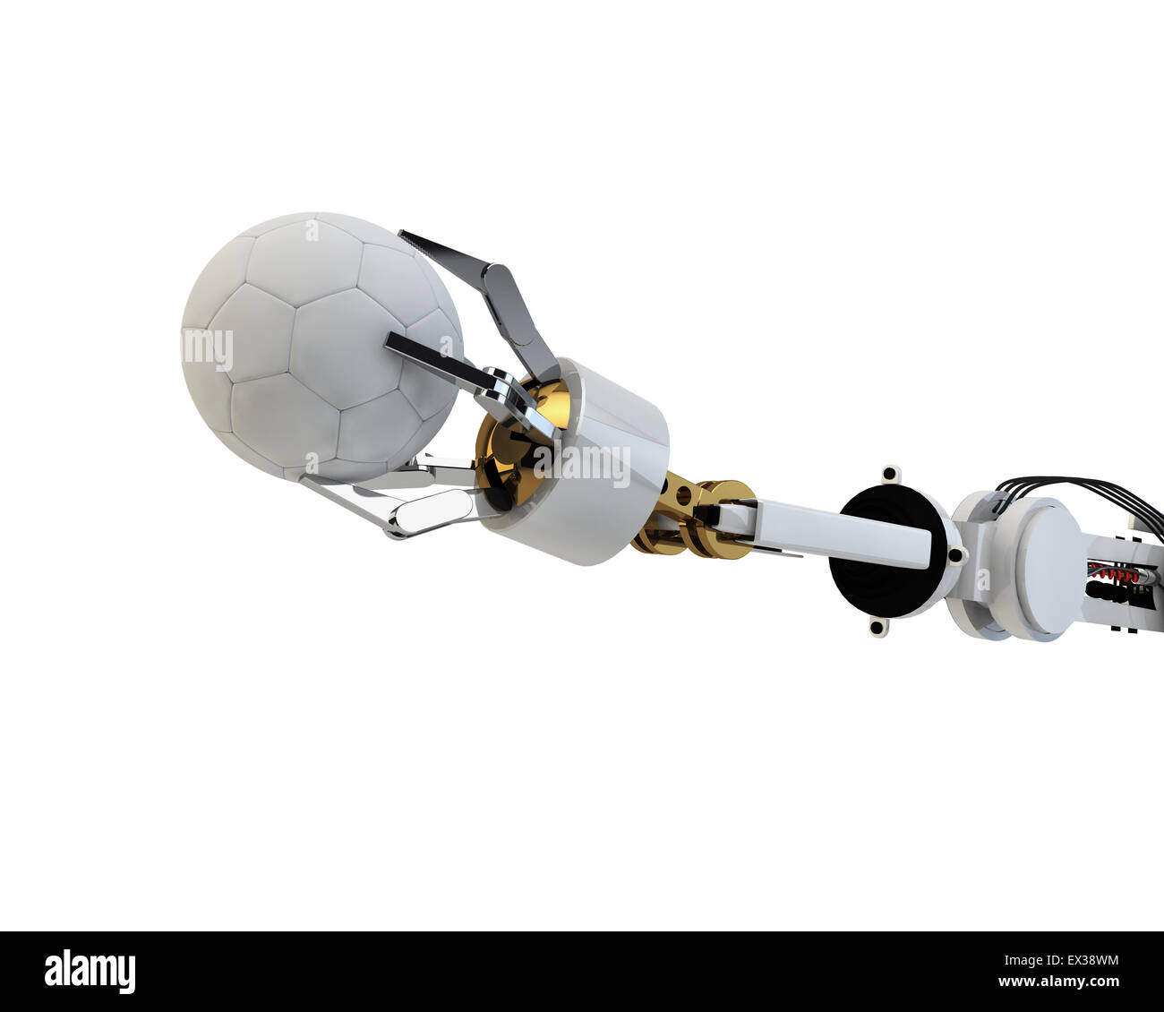 CG-Roboterarm mit Soccer ball Stockfoto