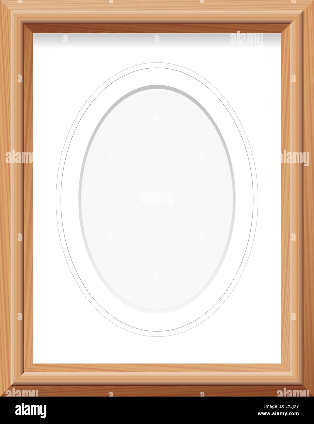 Holz Bilderrahmen mit aufrechten Oval Matte und blaue französische Linien. Abbildung. Stockfoto