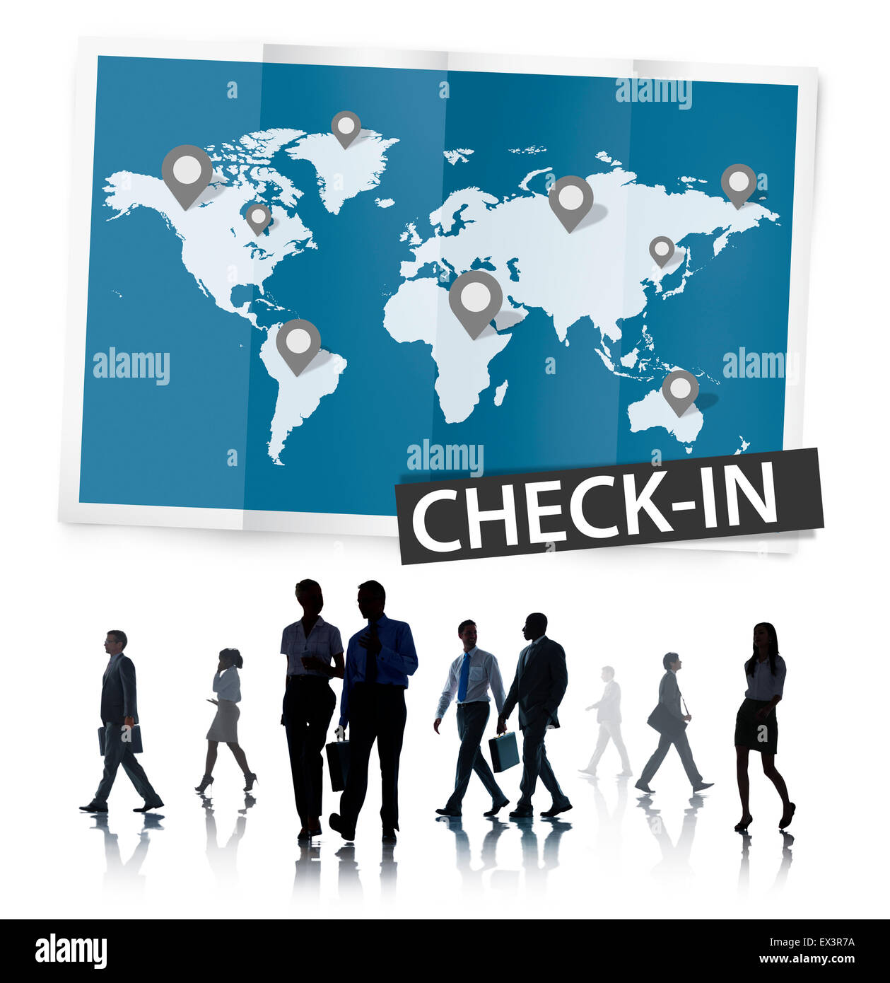 Check-In Standorte Global World Tour Reisekonzept Stockfoto