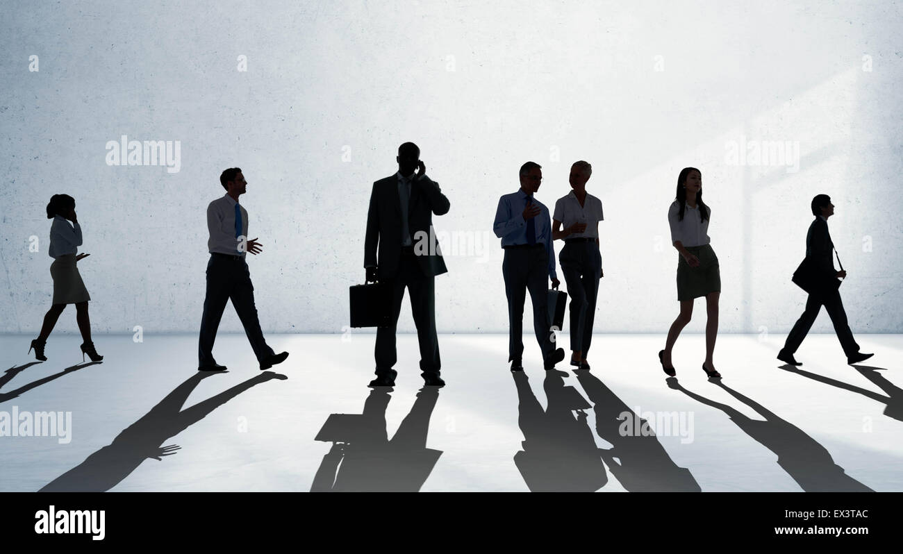 Silhouette Menschen Global Business Stadtbild Teamwork Konzept Stockfoto