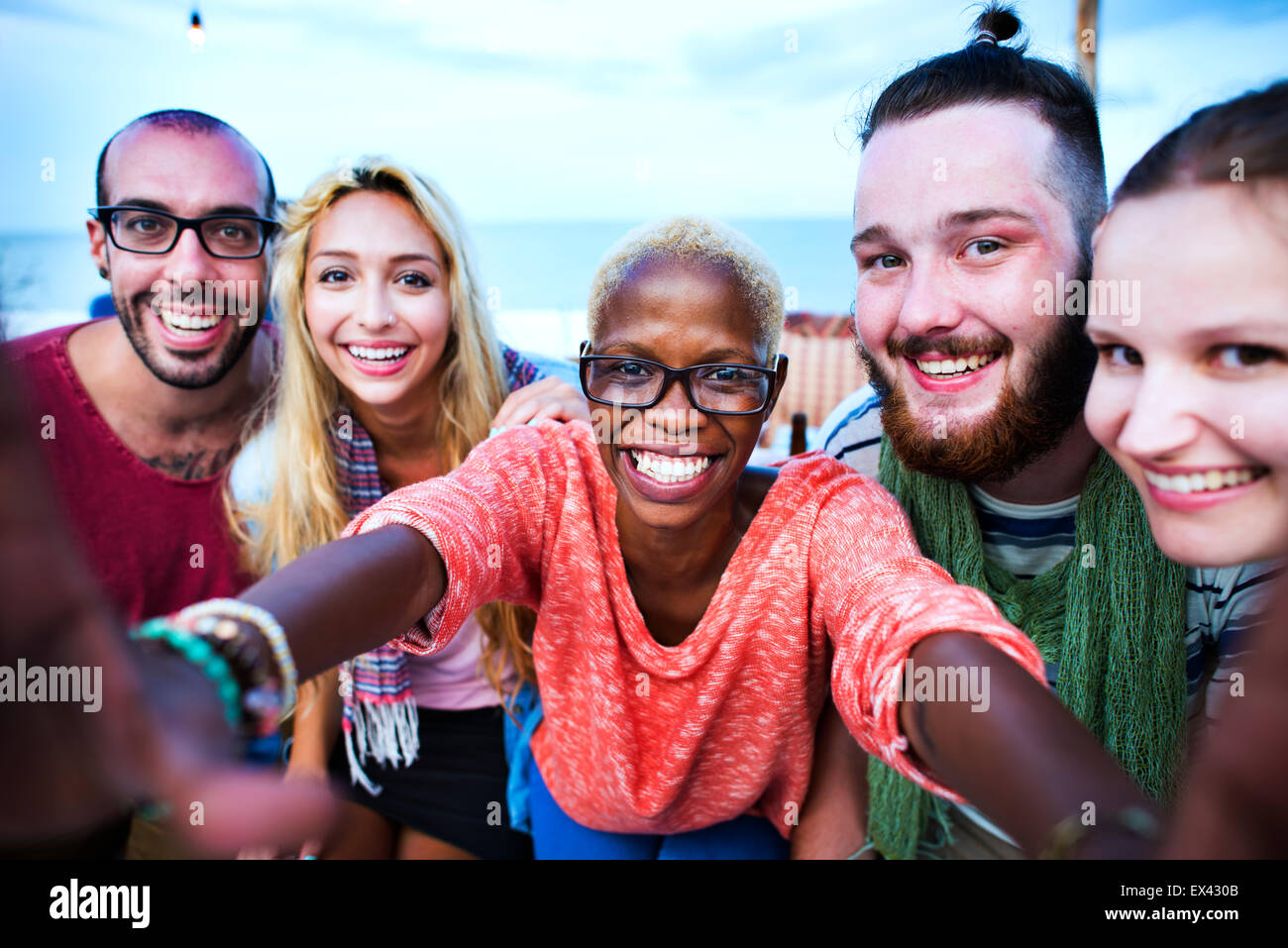 Strand Sommer Party Zweisamkeit Selfie Konzept Stockfoto