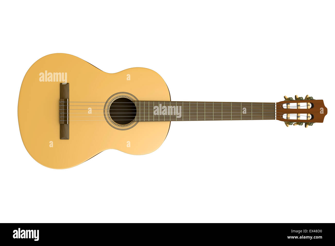 Klassische Gitarre, Isolated on White Background 3D fotorealistische Abbildung Stockfoto