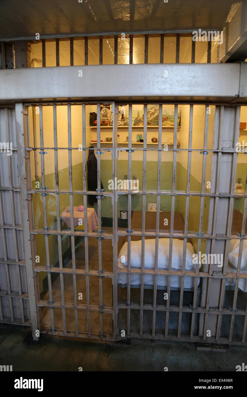 Eine Gefängniszelle auf Alcatraz Island. Stockfoto