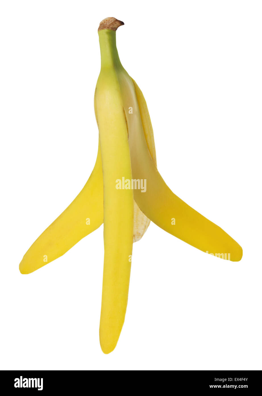 Schälen Sie eine Banane auf dem weißen Hintergrund. Stockfoto