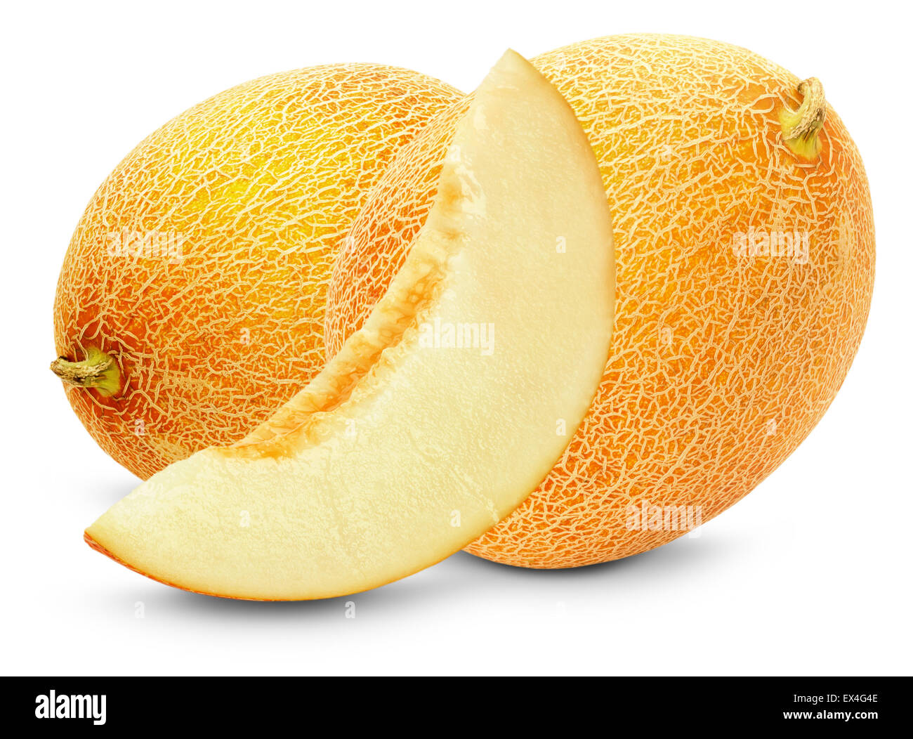 leckere Melonen auf dem weißen Hintergrund isoliert. Stockfoto