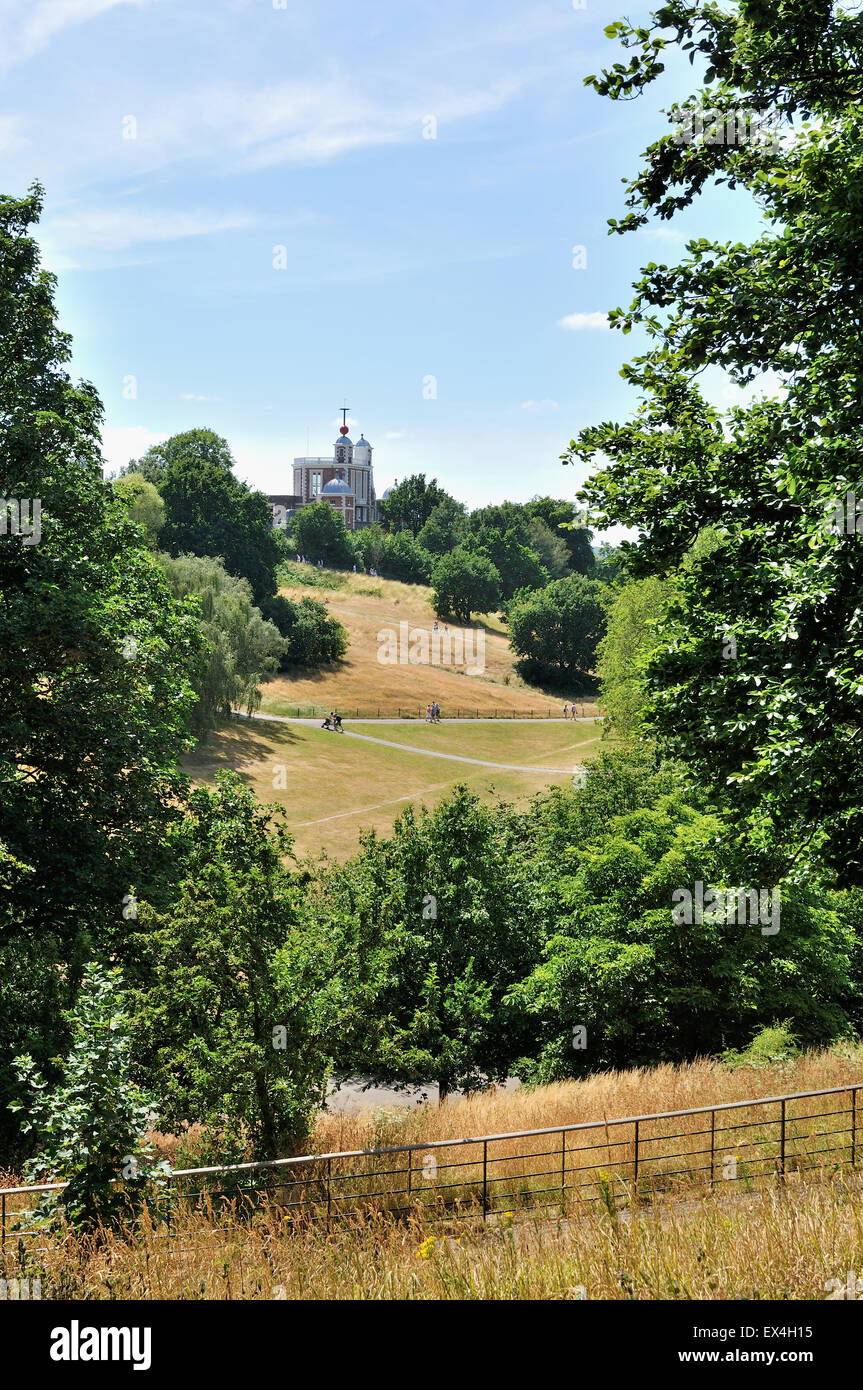Greenwich Park, London, im Sommer, mit Flamsteed House in der Ferne Stockfoto