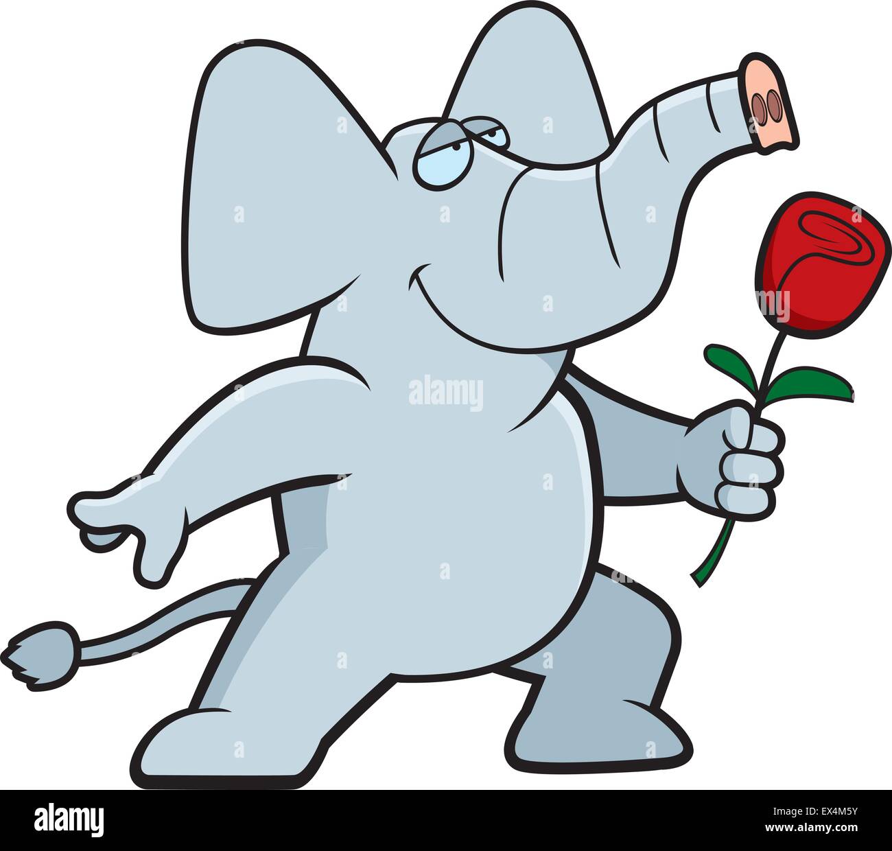 Ein glückliches Cartoon Elefant mit einer Blume. Stock Vektor