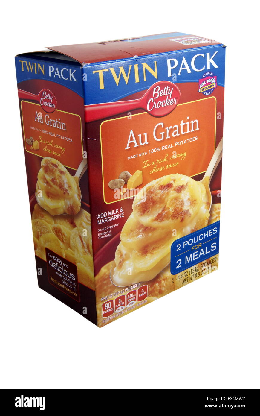 Twin Pack Box mit Betty Crocker Au Gratin Kartoffeln von General Mills Sales Inc., Minneapolis MN USA verteilt. Illustrative edito Stockfoto