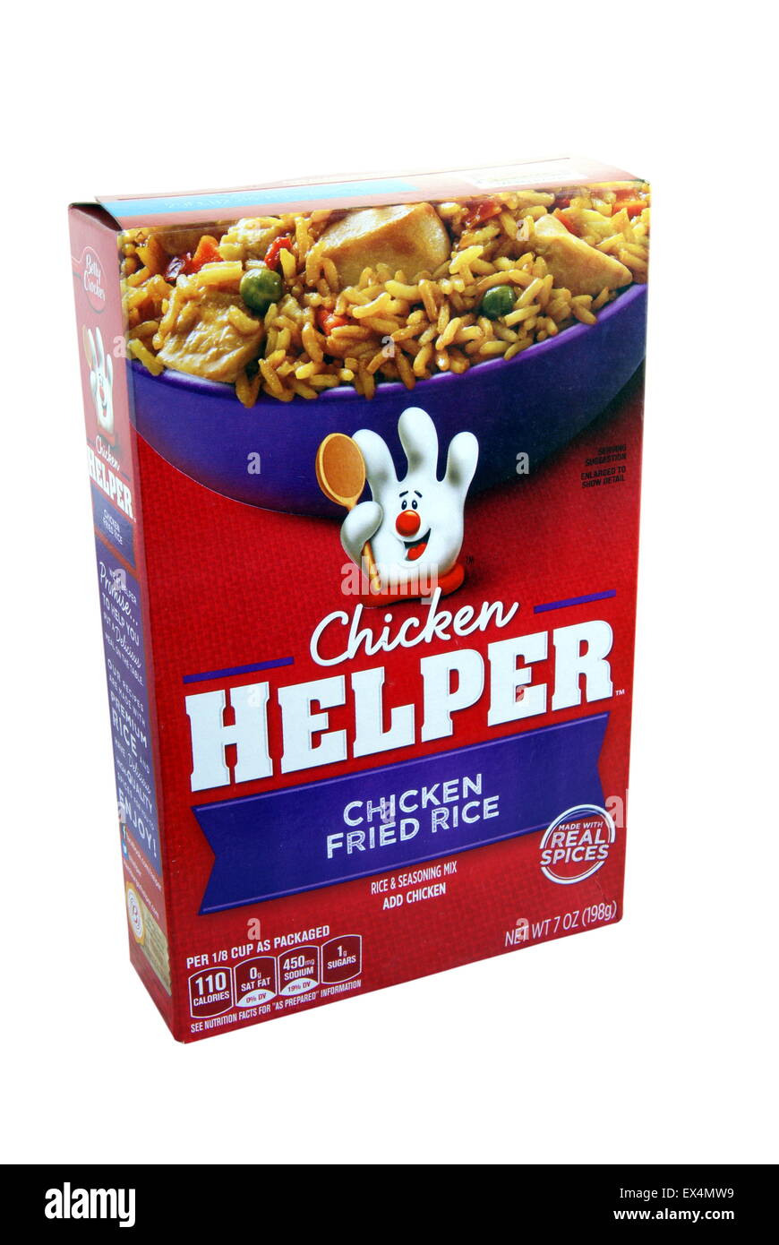 Huhn Helfer Chicken Fried Rice Box Mahlzeit zubereitet. Betty Crocker Produkt von General Mills Sales Inc, Minneapo verteilt Stockfoto