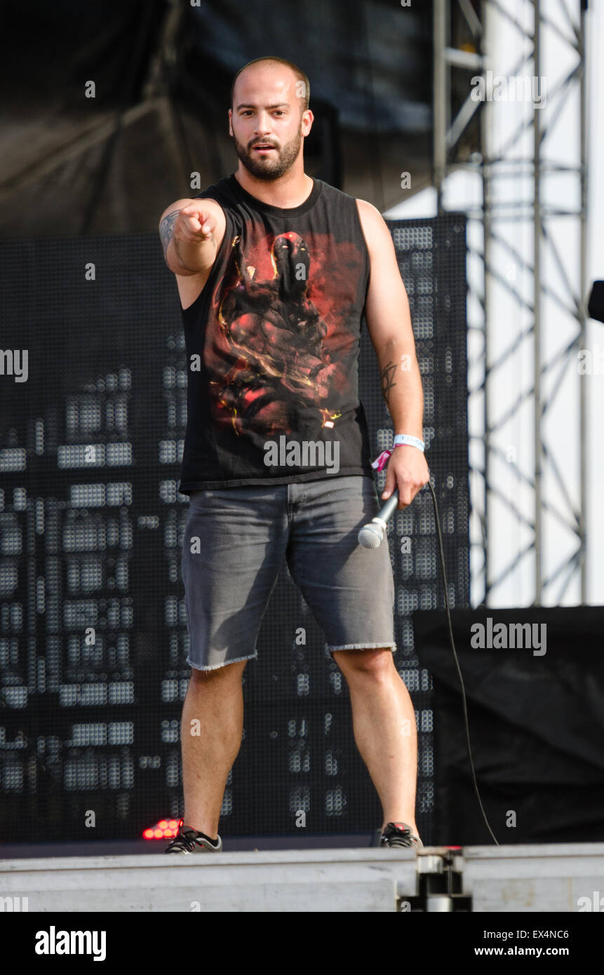 PIESTANY, Slowakei - 26. Juni 2015: US-amerikanische Metalcore führt Band Texas im Juli auf Musikfestival Topfest in Piestany Stockfoto