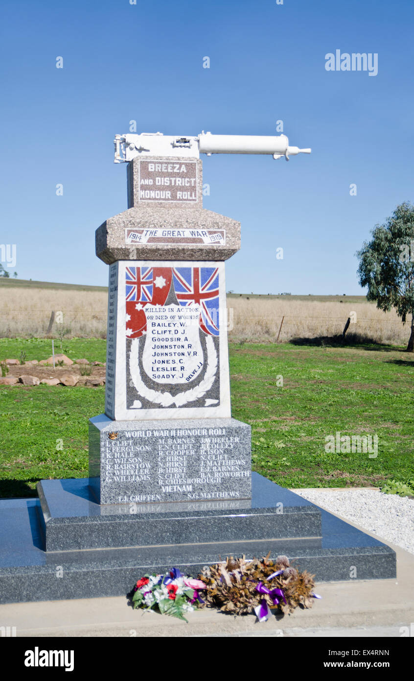 Kleine Gemeinde Kriegerdenkmal. Breeza NSW Australia Stockfoto