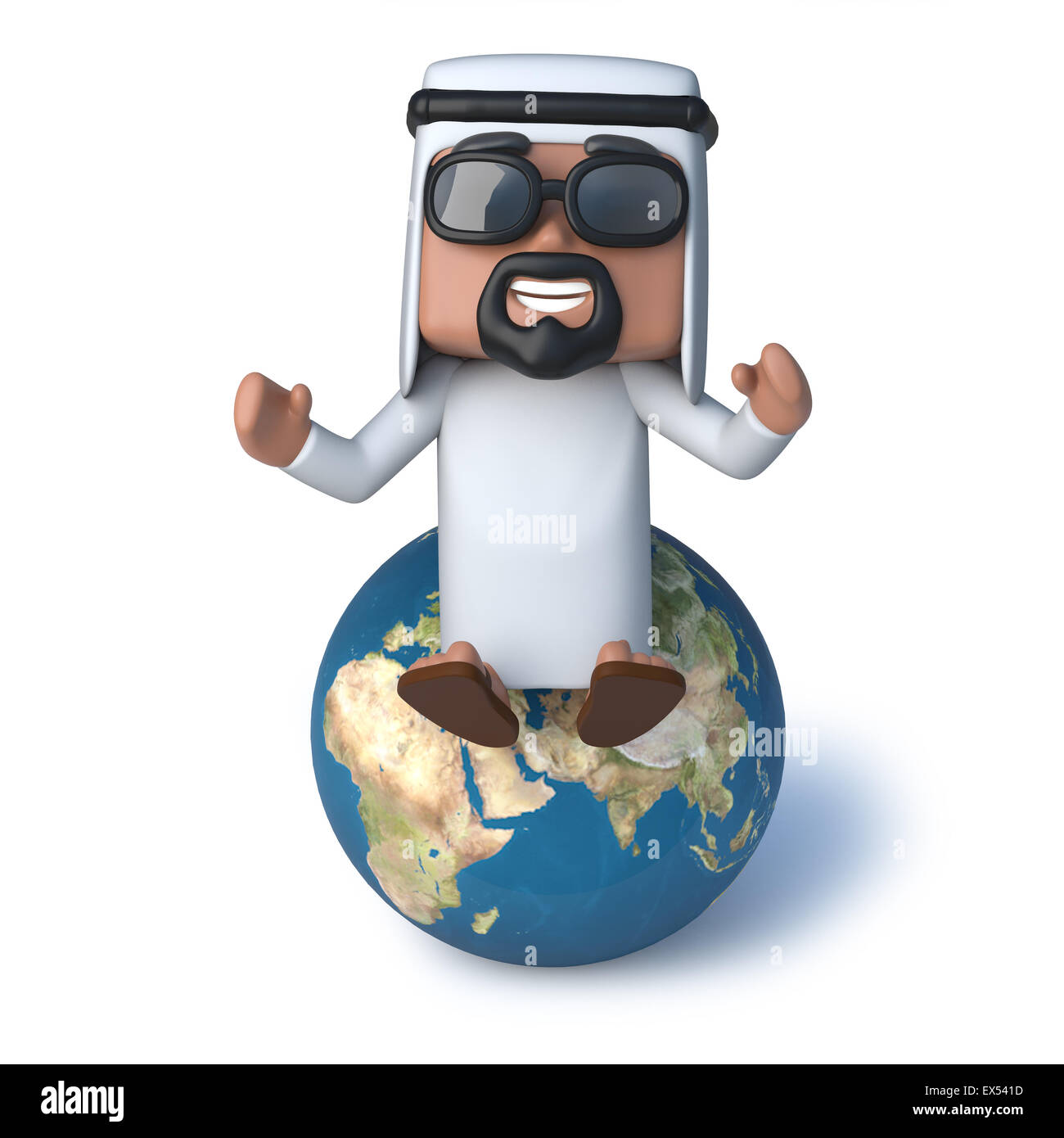 3D Rendering eines arabischen sitzen auf einem Globus der Erde Stockfoto