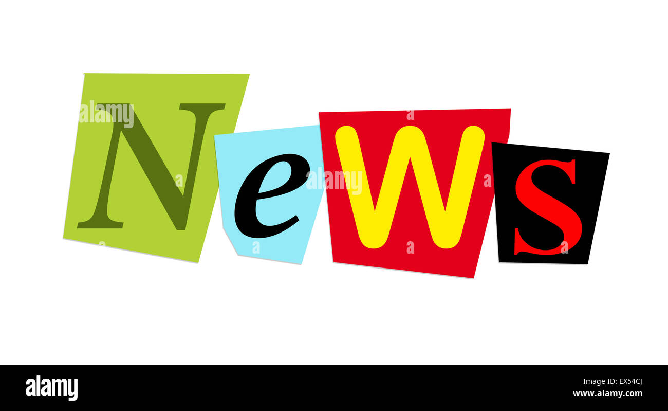 Nachrichten in bunten Buchstaben ausgeschnitten Stockfoto