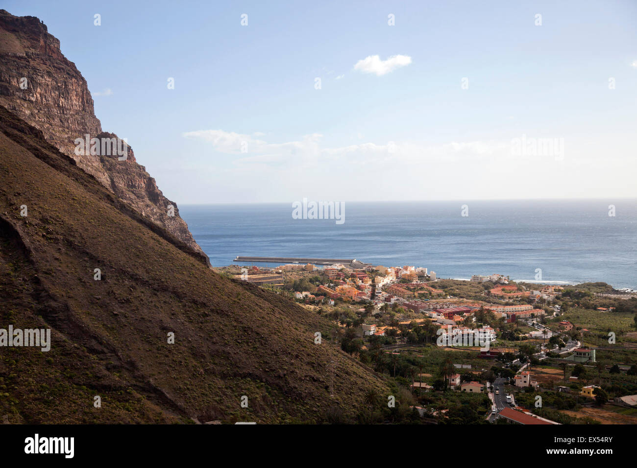 Hotels und der Hafen von Tal Valle Gran Rey, La Gomera, Kanarische Inseln, Spanien, Europa Stockfoto