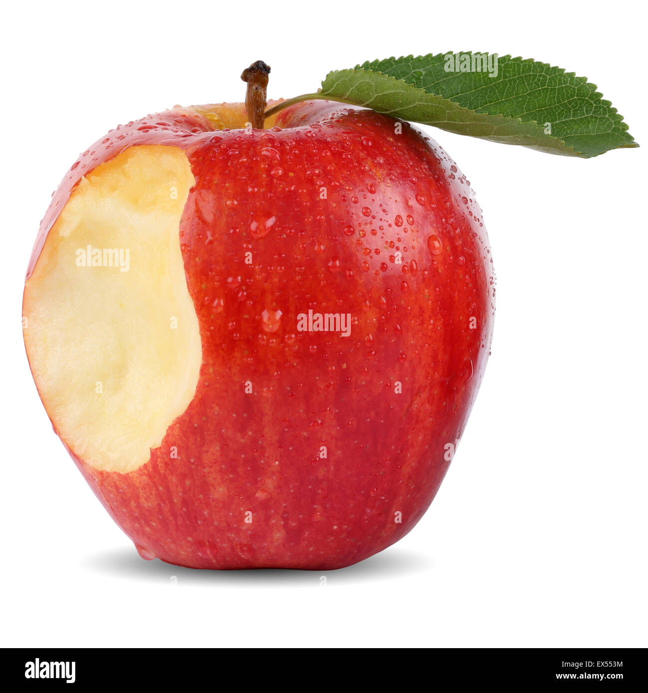 Angebissene Apfel Obst fehlt Biss isoliert auf weißem Hintergrund Stockfoto