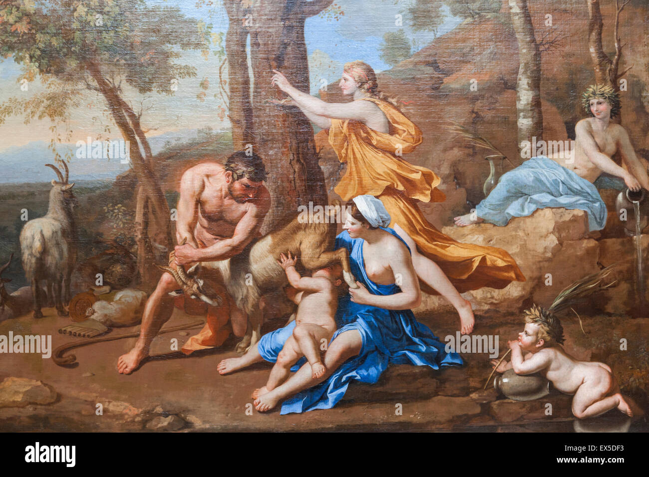 England, London, Dulwich, Dulwich Picture Gallery, Gemälde von das pflegen des Jupiter von Nicolas Poussin vom 1636 Stockfoto
