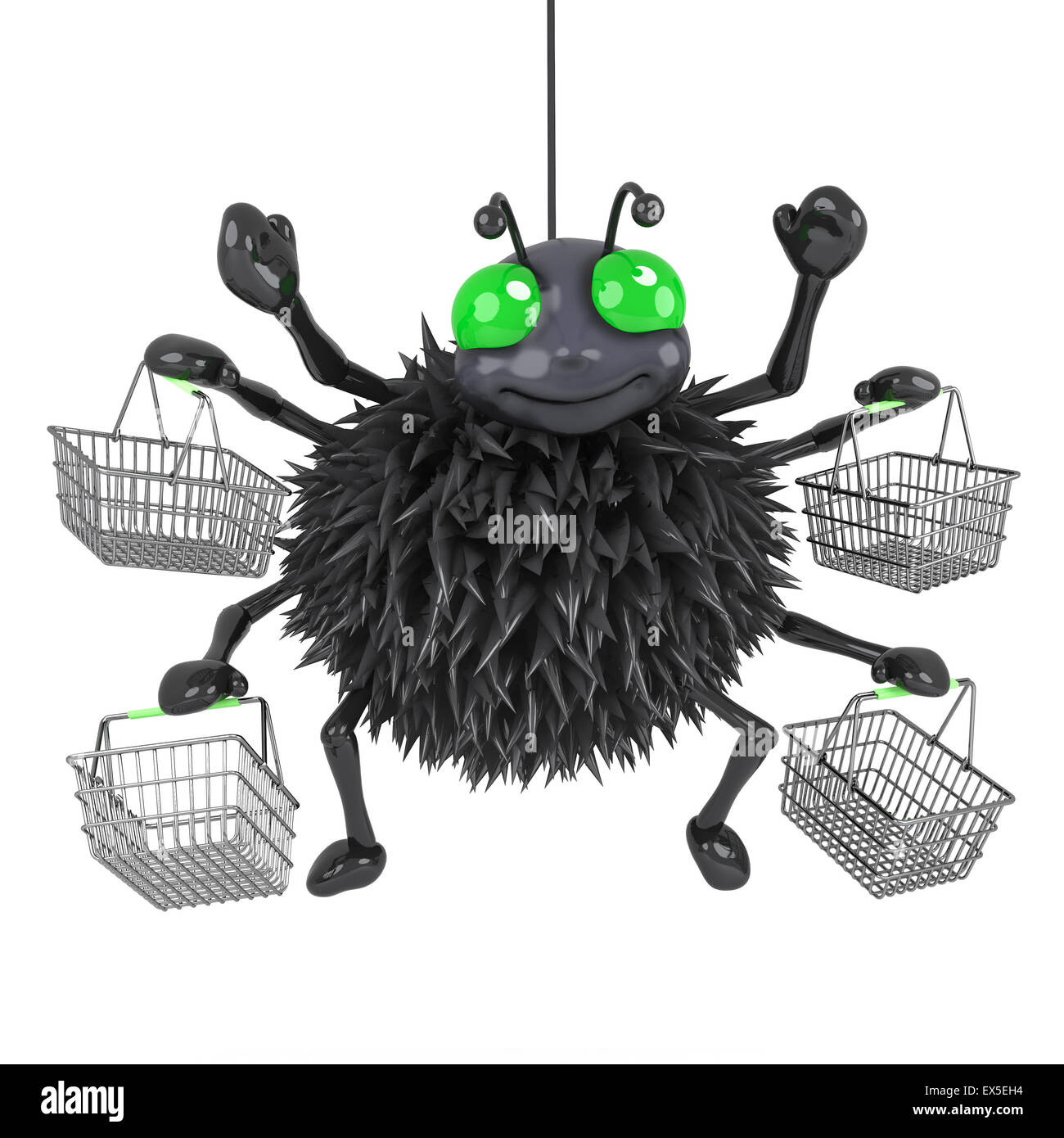 3D Rendering einer Spinne mit vielen Warenkörbe Stockfoto