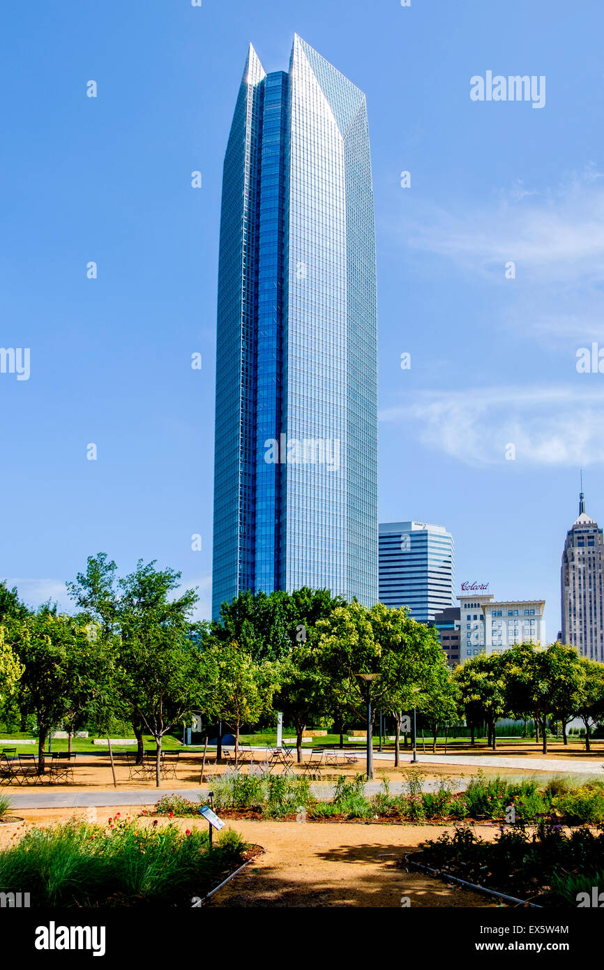 Der neu gebaute Devon Gebäude, dominiert das höchste in Oklahoma City, die Skyline in Oklahoma City, Oklahoma, USA. Stockfoto
