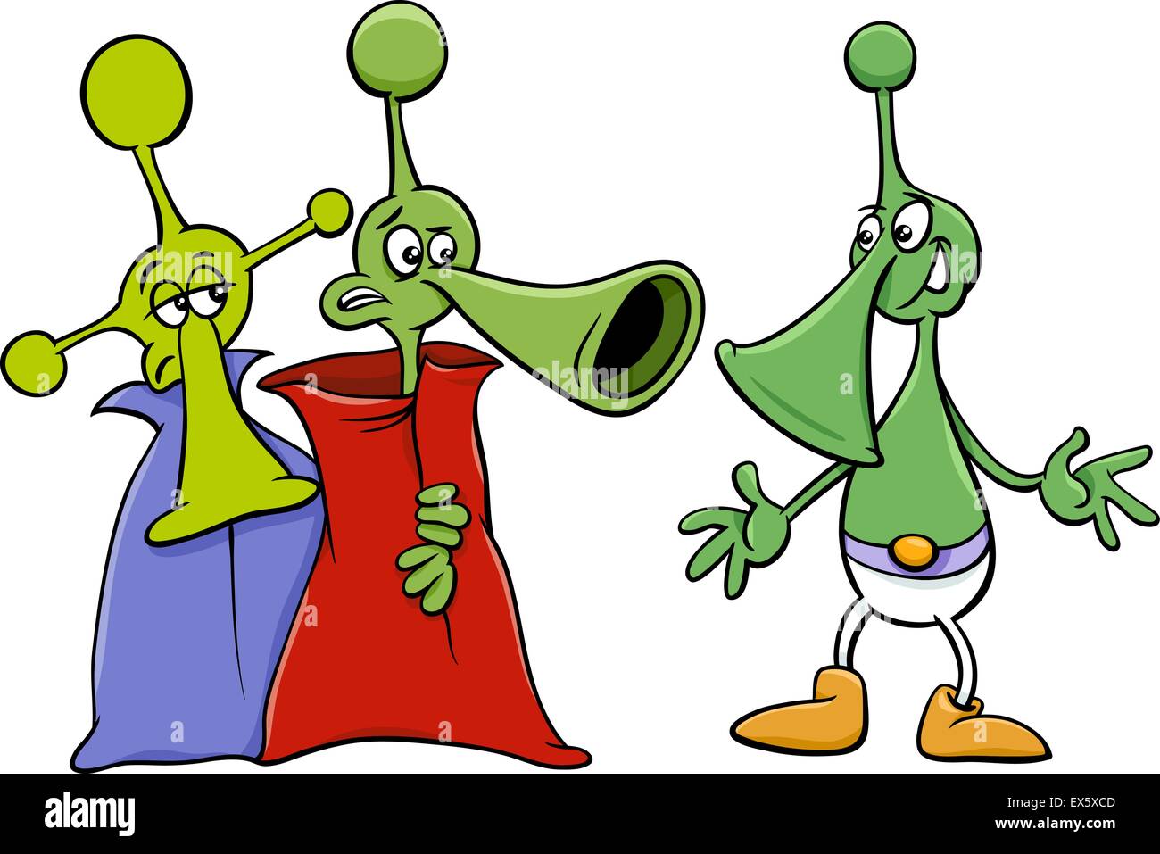 Cartoon-Illustration von lustigen Aliens oder Marsmenschen Comic-Figuren Stock Vektor