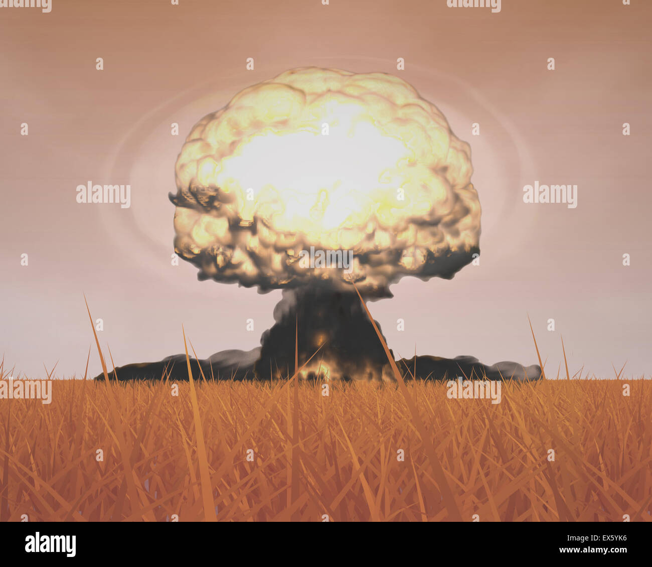 Die dreidimensionale Mushroom Cloud Explosion als Symbol für globalen Krieg Fragen, Umweltschutz und die Gefahr der nuklearen Stockfoto