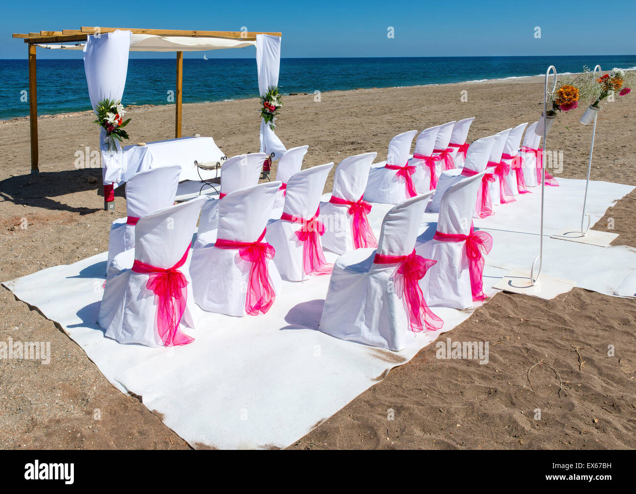 Strand Hochzeit Veranstaltungsort in Mojacar, Provinz Almeria, Andalusien, Spanien Stockfoto