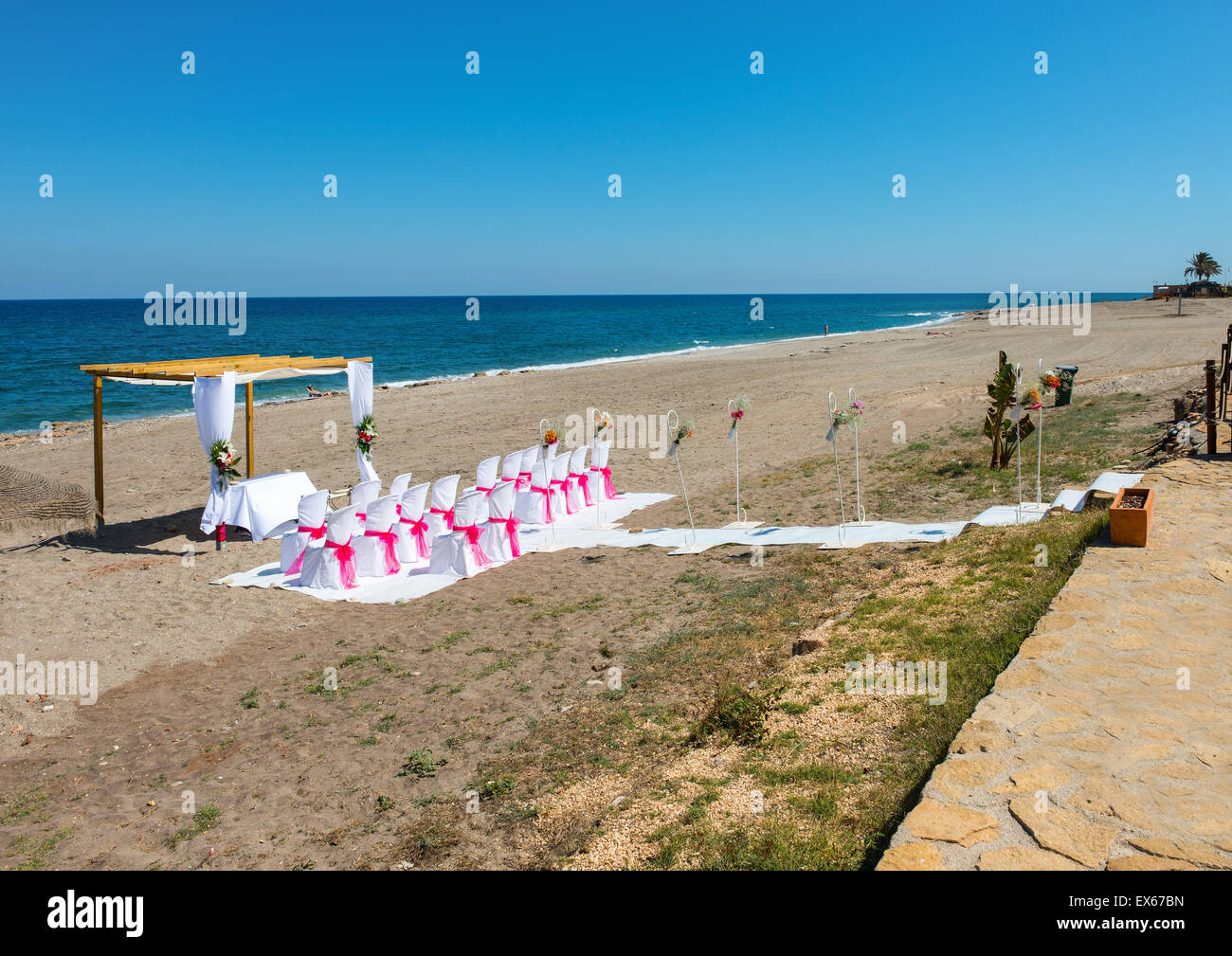 Strand Hochzeit Veranstaltungsort in Mojacar, Provinz Almeria, Andalusien, Spanien Stockfoto