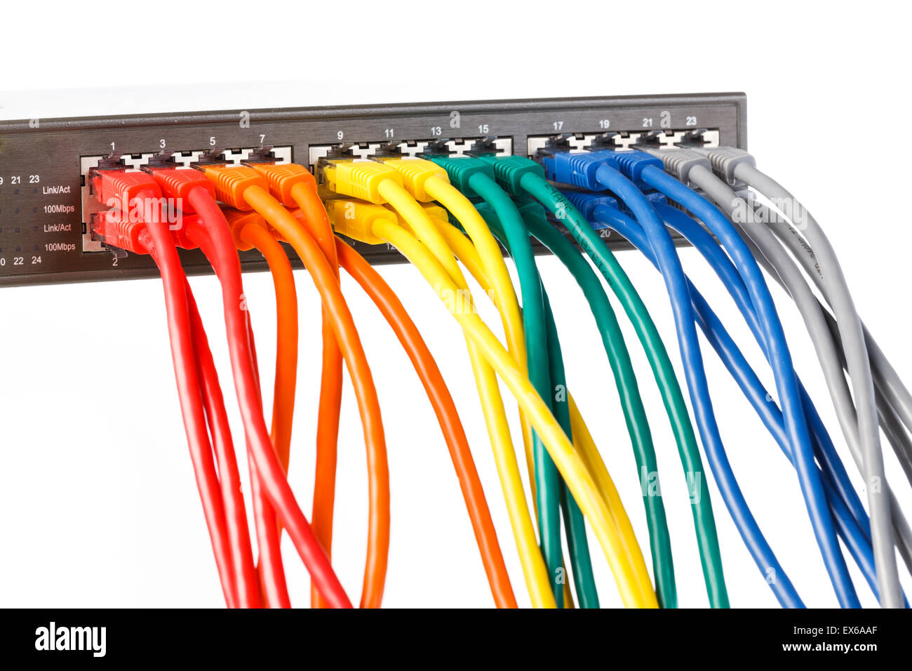 Nahaufnahme der Kabel an der Rückseite des Wlan Routers angeschlossen Stockfoto