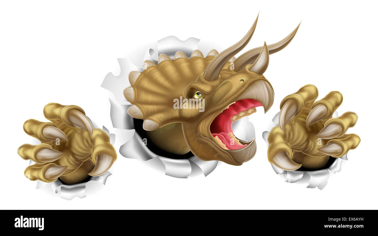 Triceratops Dinosaurier kratzen, ripping und reißen durch den Hintergrund mit seinen Krallen Stockfoto