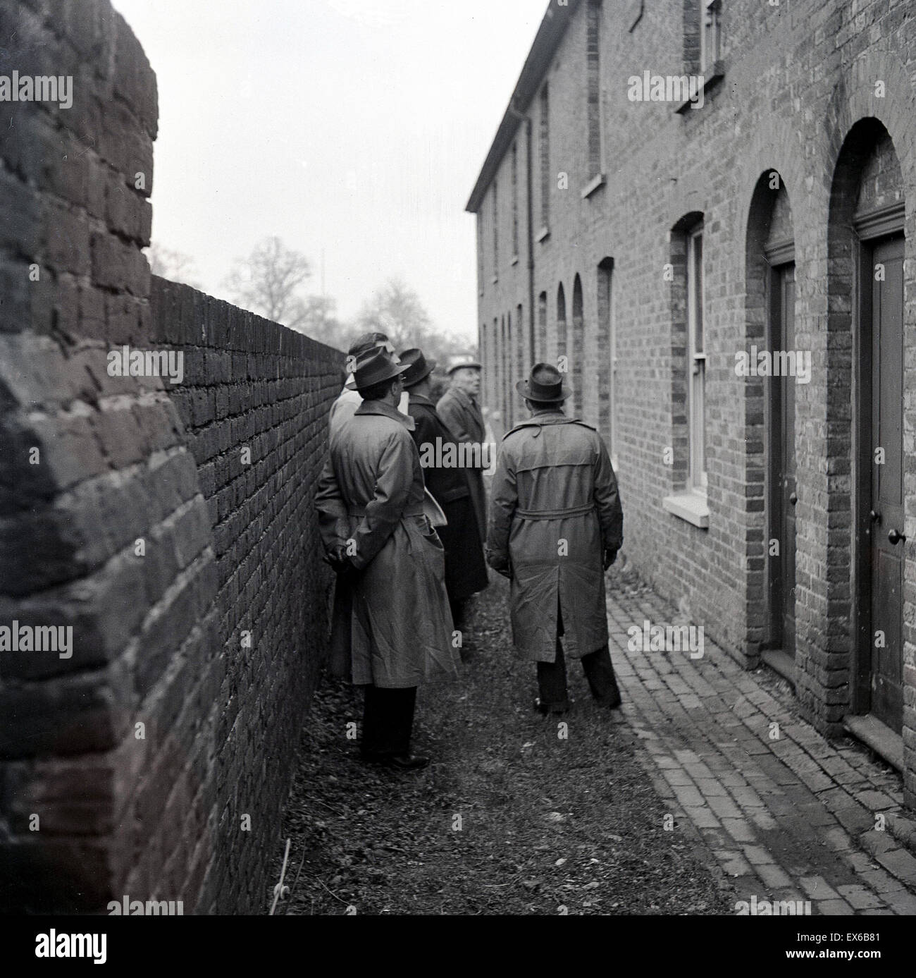 Historische, 1950er Jahre, Immobilien oder Grundstücke Agenten gezeigt wird, eine Reihe von ländlichen Farmarbeiter Cottages, England, UK. Stockfoto