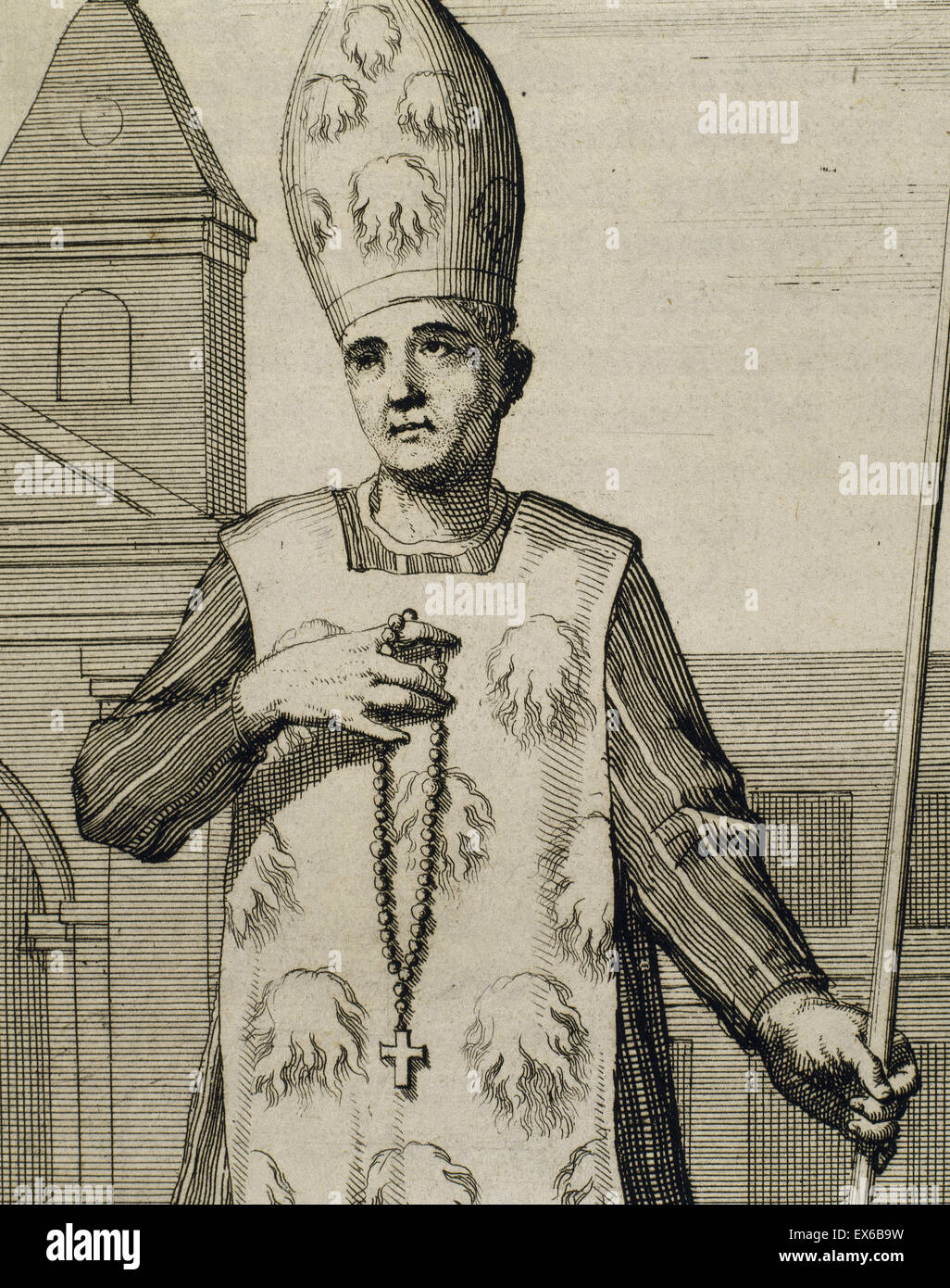 Verurteilten Ketzer vor der Inquisition ein Fuego Revolto tragen. Gravur. 1692. Stockfoto