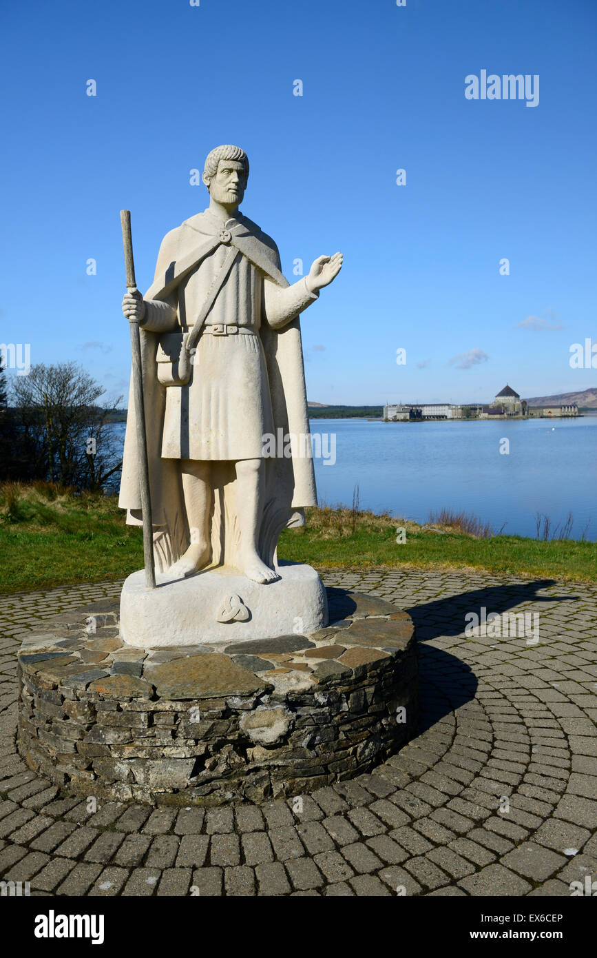 Lough Derg Saint Patrick Statue Wallfahrt religiöse Religion Insel katholischen Website Donegal ferry Büßer RM Irland Stockfoto