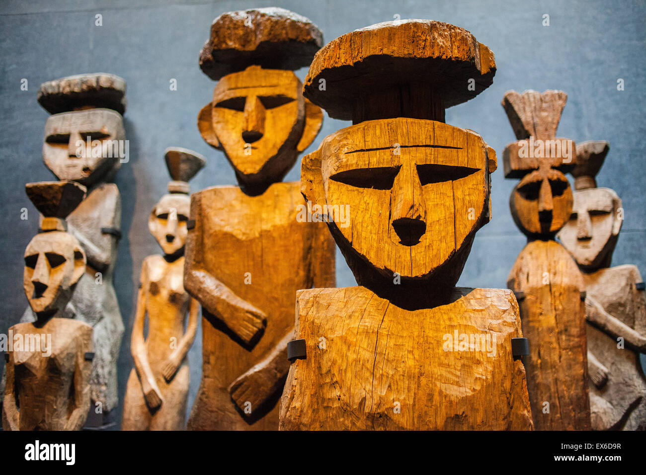 Chilenische Museum für präkolumbische Kunst. Chemamulles, Mapuche Grabbeigaben Statuen, Sala Chile Antes de Ser Chile (Chile vor Chile Ha Stockfoto