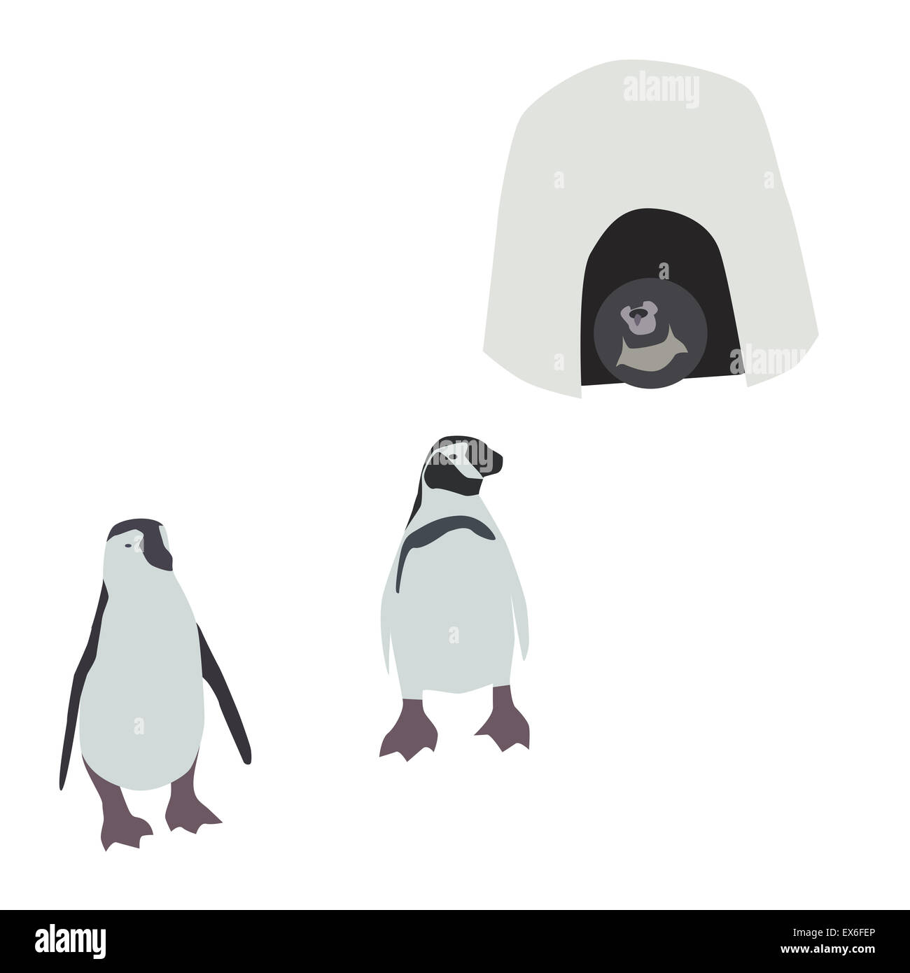 Illustration der Pinguine in der Nähe von Iglu Stockfoto