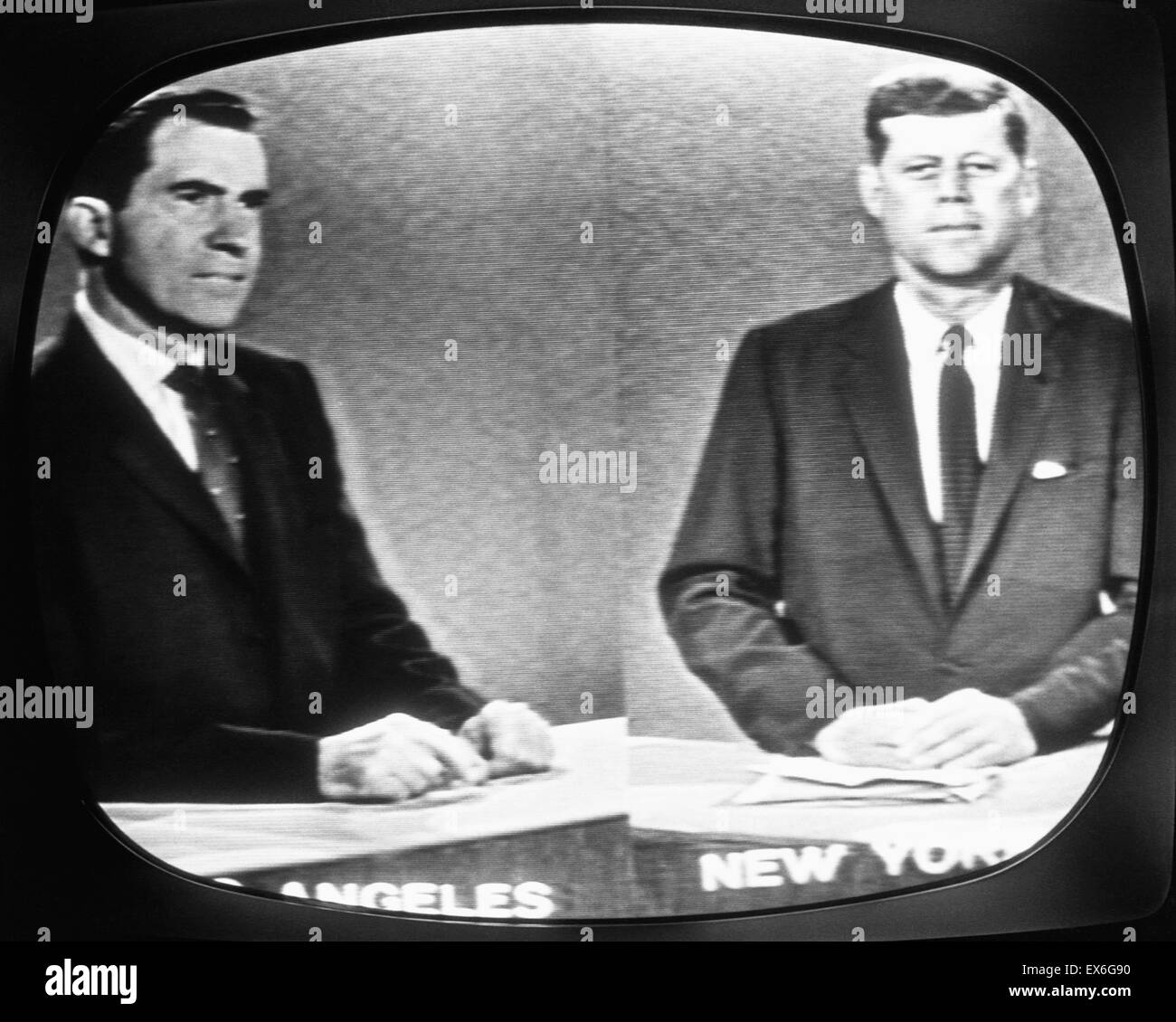 Kennedy und Richard Nixon in einem Televised, amerikanische 1960 Präsidentschafts-Debatte zu beteiligen. Stockfoto