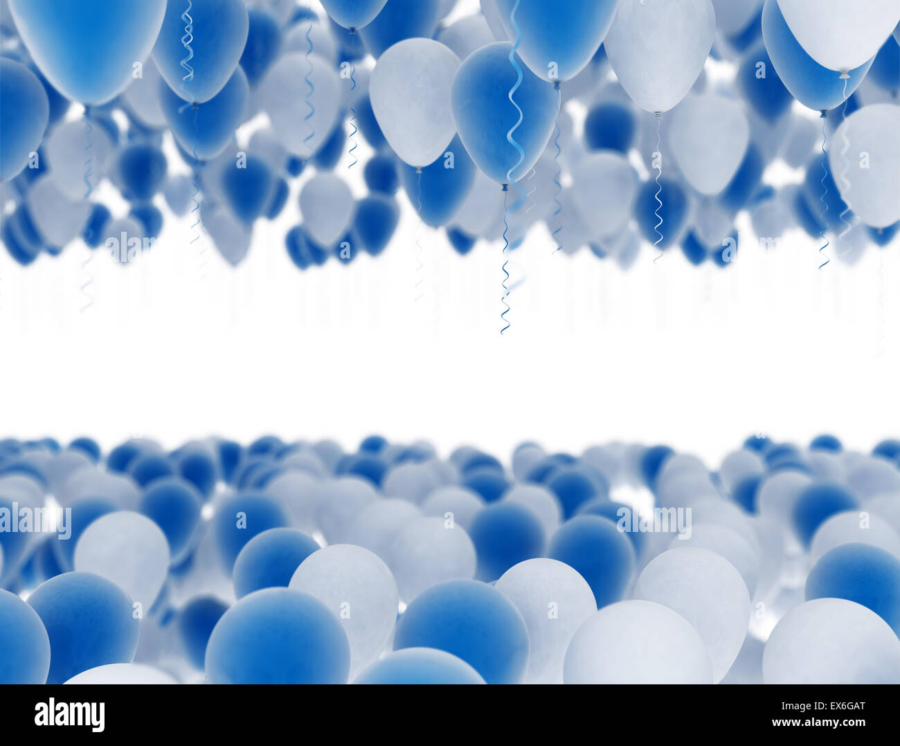 Blaue und weiße Luftballons Hintergrund Stockfoto