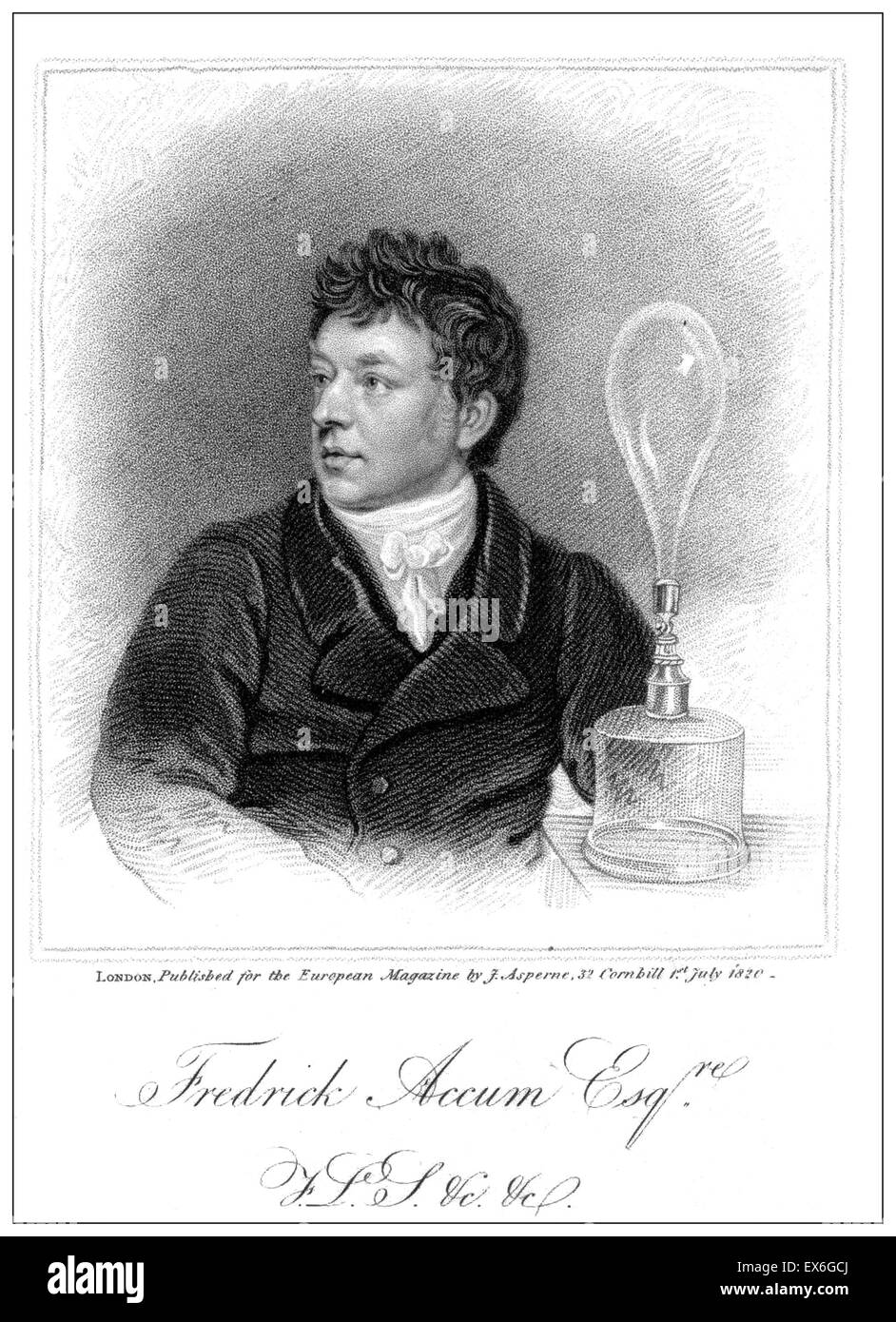 Christian Friedrich Accum (1769 – 1838) war ein deutscher Chemiker, dessen Arbeit in erster Linie Bemühungen beinhaltete, um Lebensmittel frei von gefährlichen Zusätzen zu halten. Sein Buch, eine Abhandlung über die Verfälschungen von Lebensmitteln... weist den Leser auf, wie man Stoffe hinzugefügt, um Essen und mich zu erkennen Stockfoto