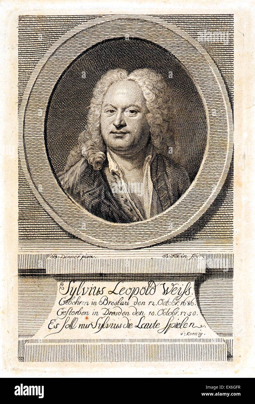 Porträt von Sylvius Leopold Weiss (1687 – 1750), deutscher Komponist und Lautenist. Vom 18. Jahrhundert Stockfoto