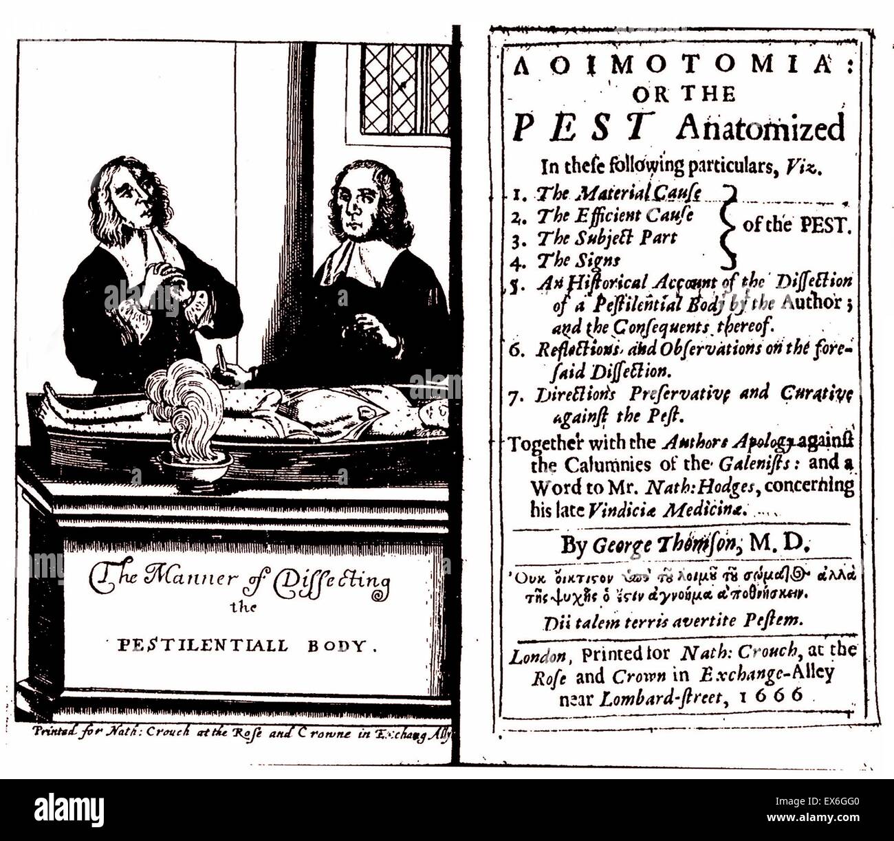 George Thomson (c. 1619 – 1676), britischer Arzt und medizinische Schriftsteller Pamphletisten. Er war eine führende Persönlichkeit in der Versuch, eine "College chemische Physicians', eine Konkurrenz zu den etablierten Royal College of Physicians erstellen. Während der großen Pest von 1665 h Stockfoto