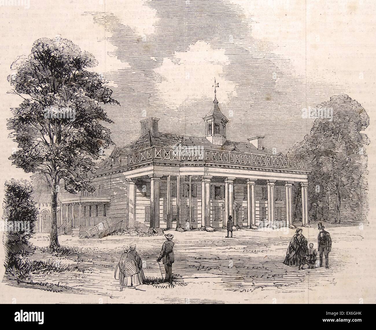 Gravur, die Darstellung der Wohnsitz von George Washington während des Prince Of Wales besuchen, Mount Vernon. Vom 1860 Stockfoto