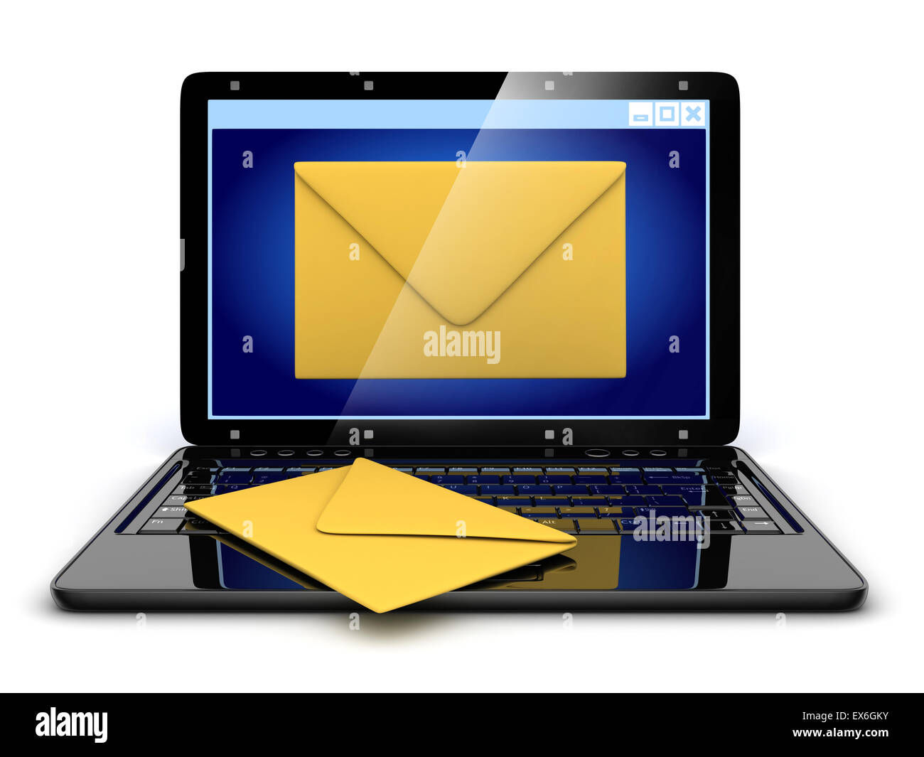 Laptop und abstrakte E-mail (durchgeführt in 3d) Stockfoto