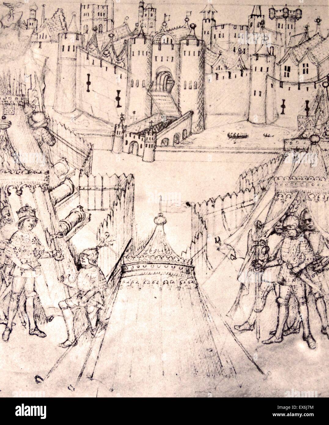 Henry V Belagerung von Rouen, 1418-19, aus dem 15. Jahrhundert das Leben und Taten von Richard Beauchamp, Earl of Warwick. Von The Island Race, ein 20. Jahrhundert-Buch, das die Geschichte der britischen Inseln aus vorrömischer Zeit, der viktorianischen Ära abdeckt. WR Stockfoto