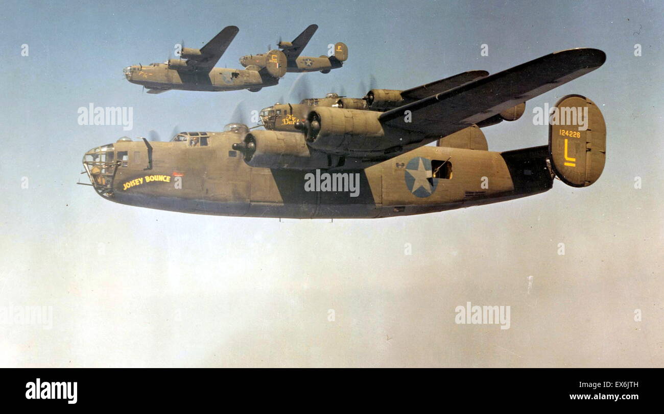 World War Two US b-24 Liberator Flugzeuge der 93. Bombe Gruppe 1943 Stockfoto