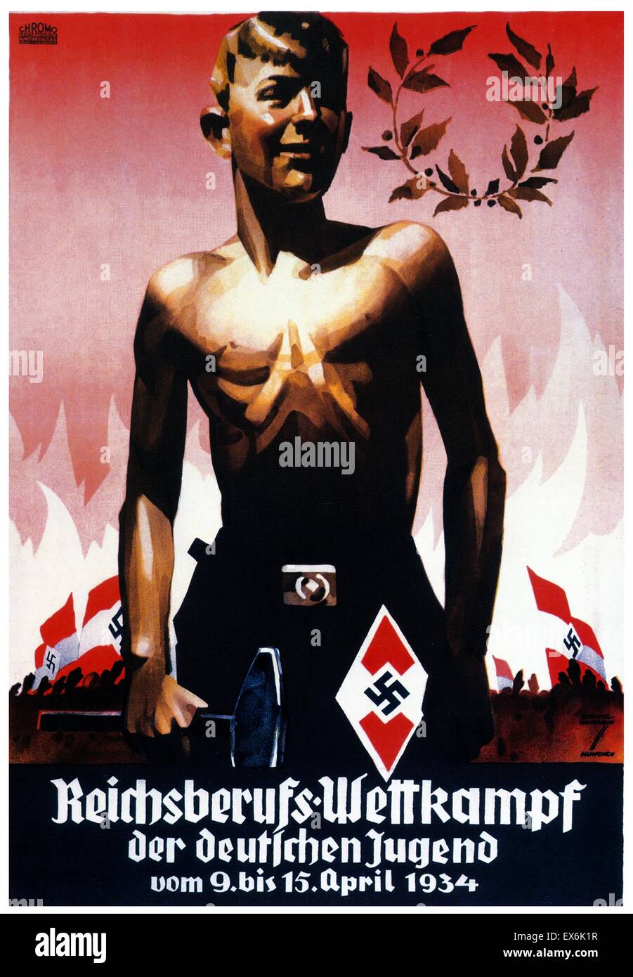 Hitler-Jugend-Plakat, Nazi-Deutschland 1934 Stockfoto
