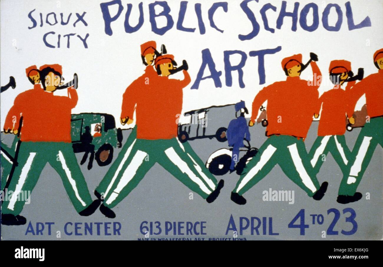 Plakat für eine Ausstellung der öffentlichen Schule Kunst im Sioux City Art Centre. Datierte 1939 Stockfoto