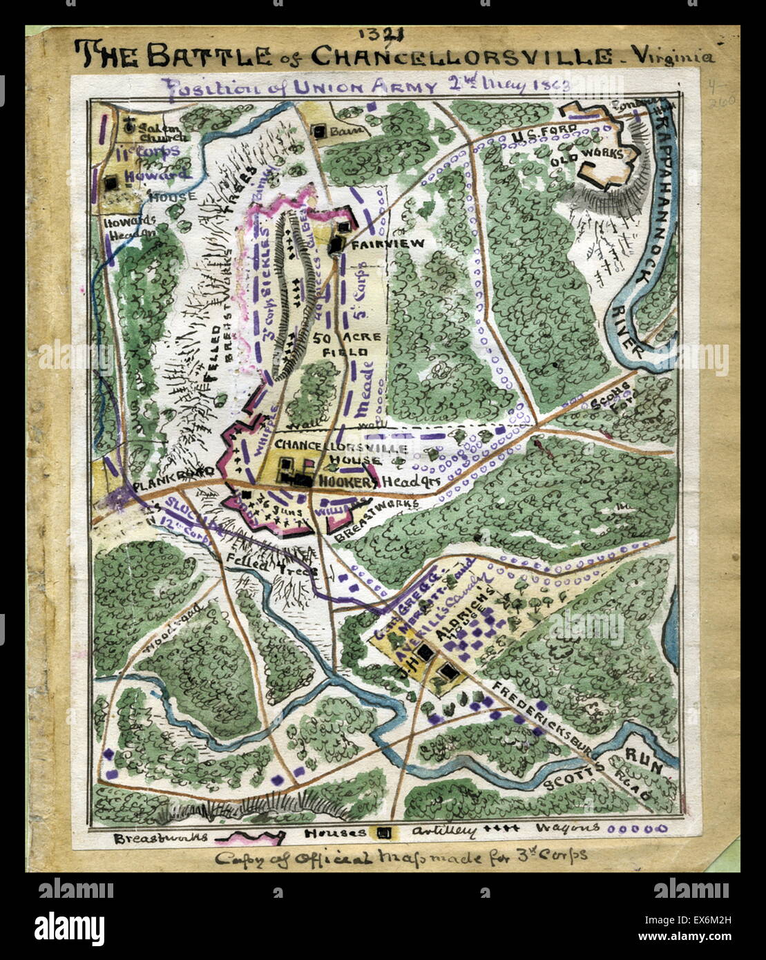 Karte der Schlacht von Chancellorsville, VA, von Robert wissen Sneden, 1860er Jahre Stockfoto